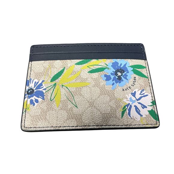 NWT Kate Spade Small Slim Card Holder Wallet Blazer Blue Spade Flower Print - Picture 5 of 7